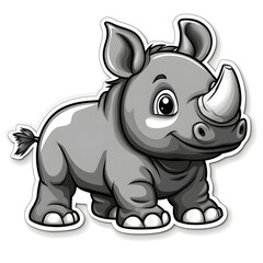 Fototapeta premium Cute baby rhino cartoon character sticker illustrating wildlife