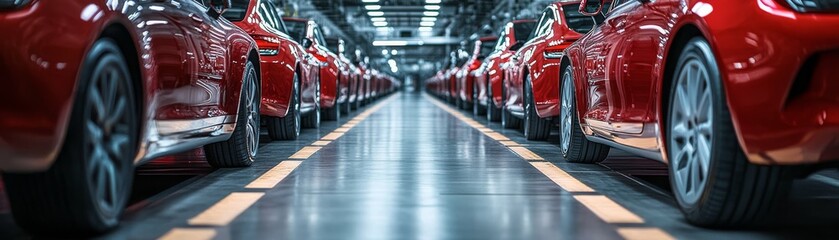 Contrasting Automotive Assembly Line with Clean Background for Text Space