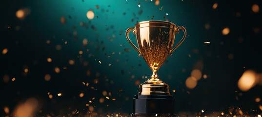 A stunning golden trophy gleaming against a sparkling background, symbolizing achievement and success in competitions and awards.