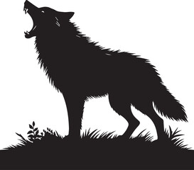 A black and white wolf silhouette design