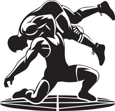 Black and white two man wrestling silhouette design