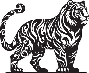A black and white tiger silhouette design