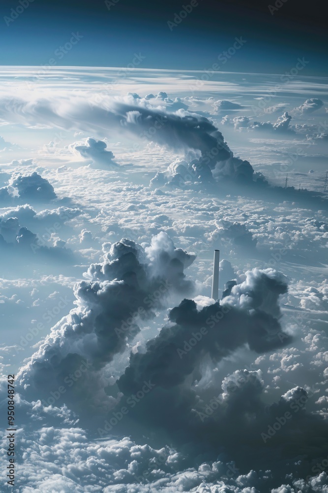 Poster Aerial view of a city and clouds from an airplane window