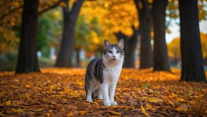 Majestic Whiskers Amidst Golden Foliage