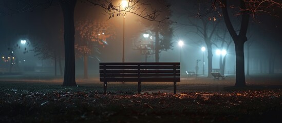 Bench Under The Lights At Night