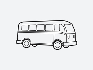 Black bus silhouette line art vector art illustration, 