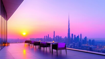 Luxurious VIP Terrace in Rooftop Nightclub with City Skyline View, Exclusive Service, and High-Class Ambiance
