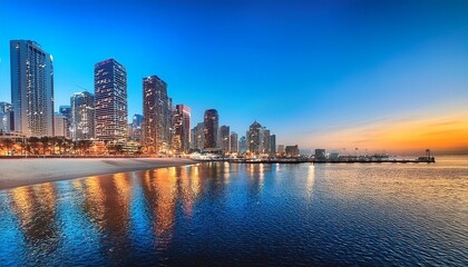 city skyline at sunset