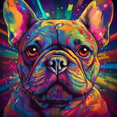 a French bulldog as psychedelic pop art