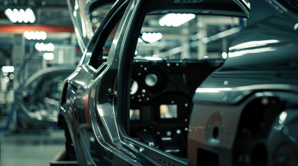 Car body in a car factory is going through the automated production line