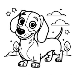 Fototapeta premium Dachshund Coloring Page Detailed Line Art of Adorable Dachshund