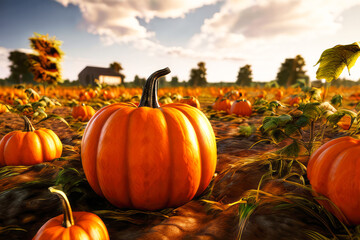 Large pumpkins on the field.