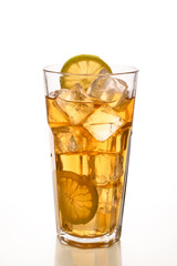 Iced tea with lime isolated on a white background