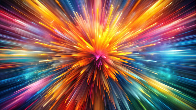 Vibrant explosion of colors with dynamic light effects, energetic atmosphere, abstract design, copy space