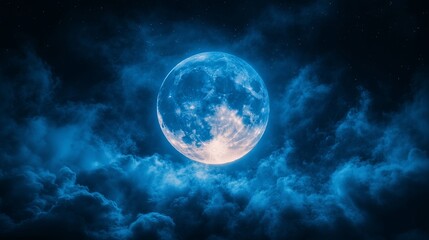 Obraz premium A Mystical Moonlit Night with Glowing Blue Clouds