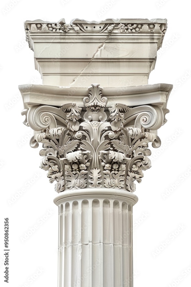 Poster A close-up of a clock tower column with intricate carvings and details, ideal for use in time-related contexts