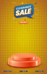 clearance sale discount portait template banner with blank space 3d podium for social media post product sale with abstract gradient yellow background design 31