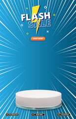 flash sale discount portait template banner with blank space 3d podium for social media post product sale with abstract gradient blue background design 32