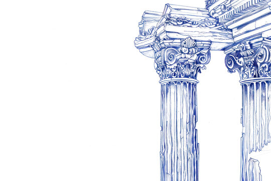 PNG Vintage drawing Greek collumns architecture illustrated pillar.
