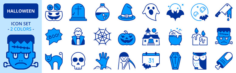 Icons in two colors about Halloween