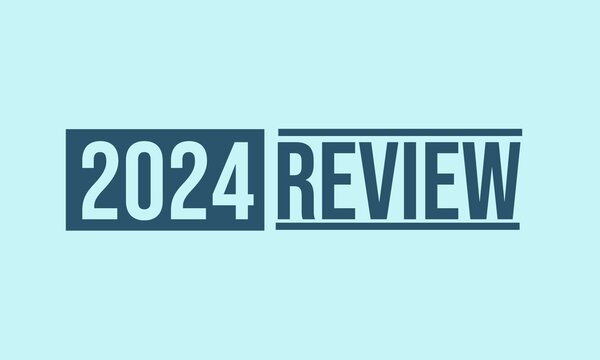 2024 year review isolated on blue background. Creative design. 