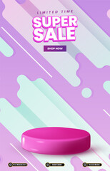 limited super sale discount portait template banner with blank space 3d podium for social media post product sale with abstract gradient purple background design70