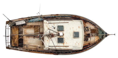 PNG Vintage wooden fishing boat, transparent background