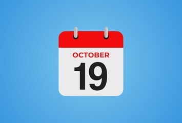 Icon calendar day. 19 October. 19th days of the month, illustration style. Date day of week Sunday, Monday, Tuesday, Wednesday, Thursday, Friday, Saturday. 