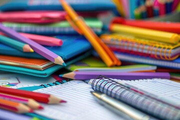 A colorful assortment of pencils and notebooks, perfect for artistic or creative pursuits