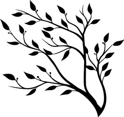 나뭇가지와 잎을 나타내는 흑백 아이콘 이미지