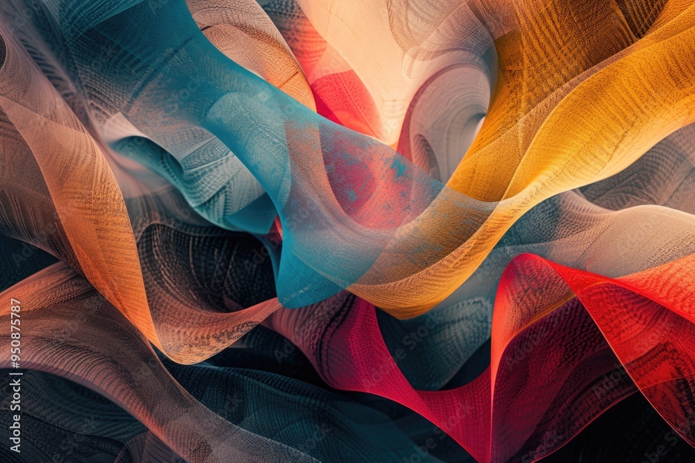 Poster A close-up shot of a vibrant, multicolored piece of fabric with intricate patterns and textures