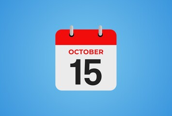 Icon calendar day. 15 October. 15th days of the month, illustration style. Date day of week Sunday, Monday, Tuesday, Wednesday, Thursday, Friday, Saturday. 
