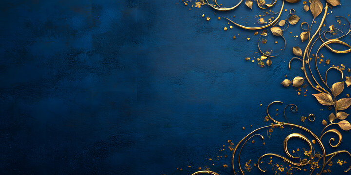 dark blue luxury background with gold patterns. elegant gold jewelry. vintage background