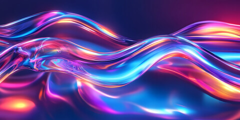 texture of liquid blue-orange gradient glass on a dark background. holographic colors. abstract wavy 3d background