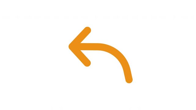 Orange curved arrow pointing left. Suitable for presentations, websites, mobile apps, and icons related to navigation, back, return, or rewind concepts.