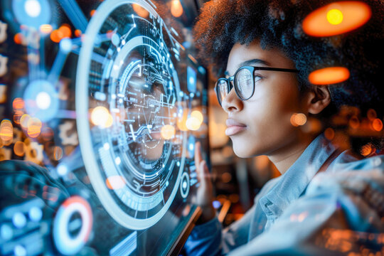 african american woman IT specialist analysing data information technology - Powered by Adobe