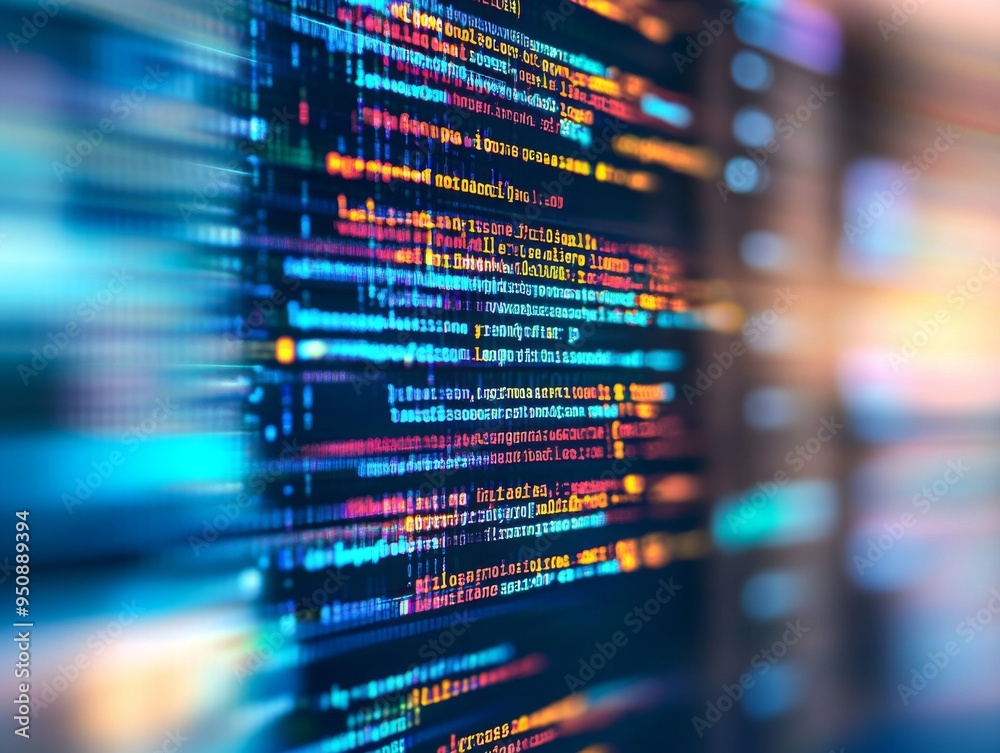 Fototapete high-resolution abstract background with blurred computer code and programming language, featuring c