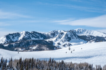 Wasatch Mountains of Utah, Pinecone Ridge from Deer Valley, snow covered mountains, On a ski run