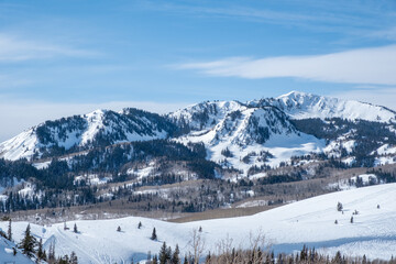 Wasatch Mountains of Utah, Pinecone Ridge from Deer Valley, snow covered mountains, On a ski run