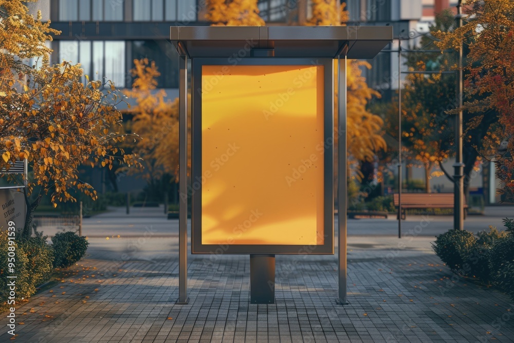 Poster Yellow sign at a bus stop with a simple design and clear information