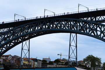 View of Porto city and Douro river and Dom Luis bridge. Porto, Vila Nova de Gaia, Portugal....