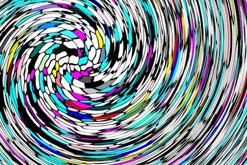 A colorful swirl of shapes and colors. The colors are bright and vibrant, creating a sense of energy and movement. The swirl seems to be in motion, as if it is spinning or swirling around
