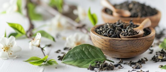 Black Green Jasmine Tea On A White Background