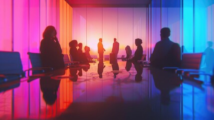 Fototapeta premium A group of people gathered around a conference table, discussing and collaborating