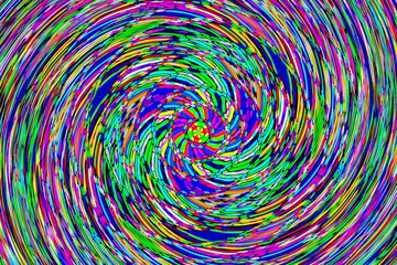 A colorful swirl of shapes and colors. The colors are bright and vibrant, creating a sense of energy and movement. The swirl seems to be in motion, as if it is spinning or swirling around