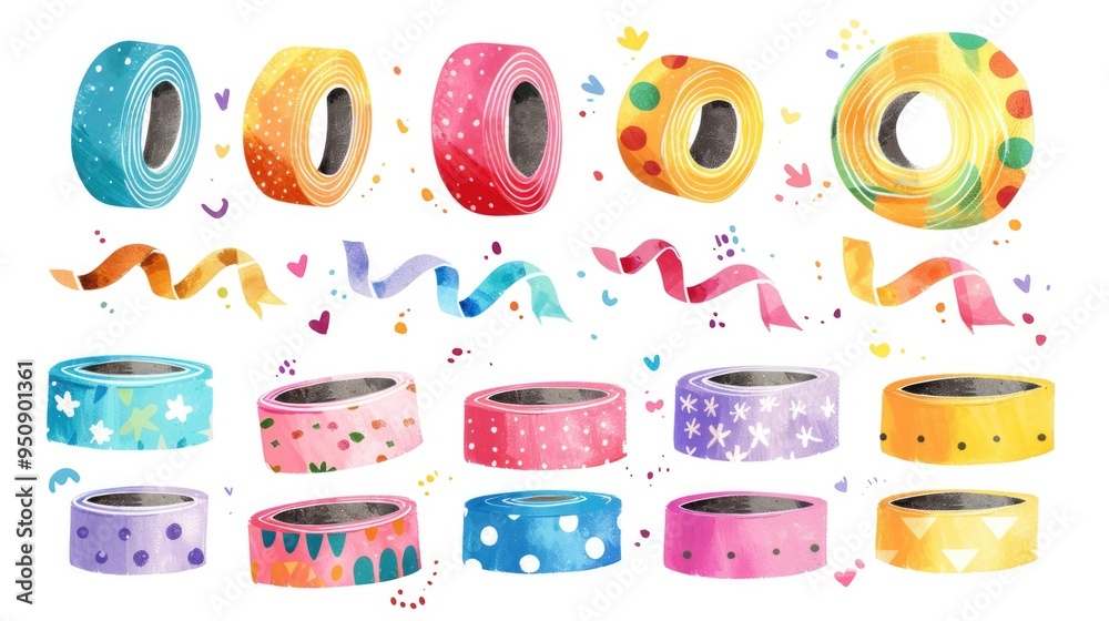 Poster a selection of colorful washi tapes with various designs