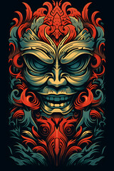 illustrated maori style mask, maori style illustrated mask