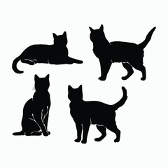Russian Blue Cat Breed Silhouette Vector Set Animals Illustration