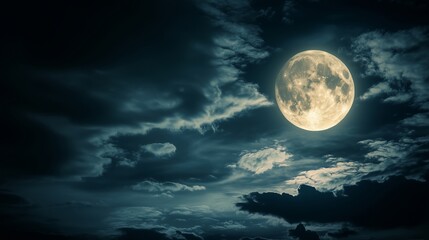 A Mesmerizing Full Moon and Dramatic Cloudy Night Sky
