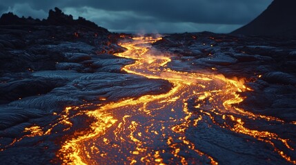 Mesmerizing Molten Lava Flowing Through Rugged Terrain